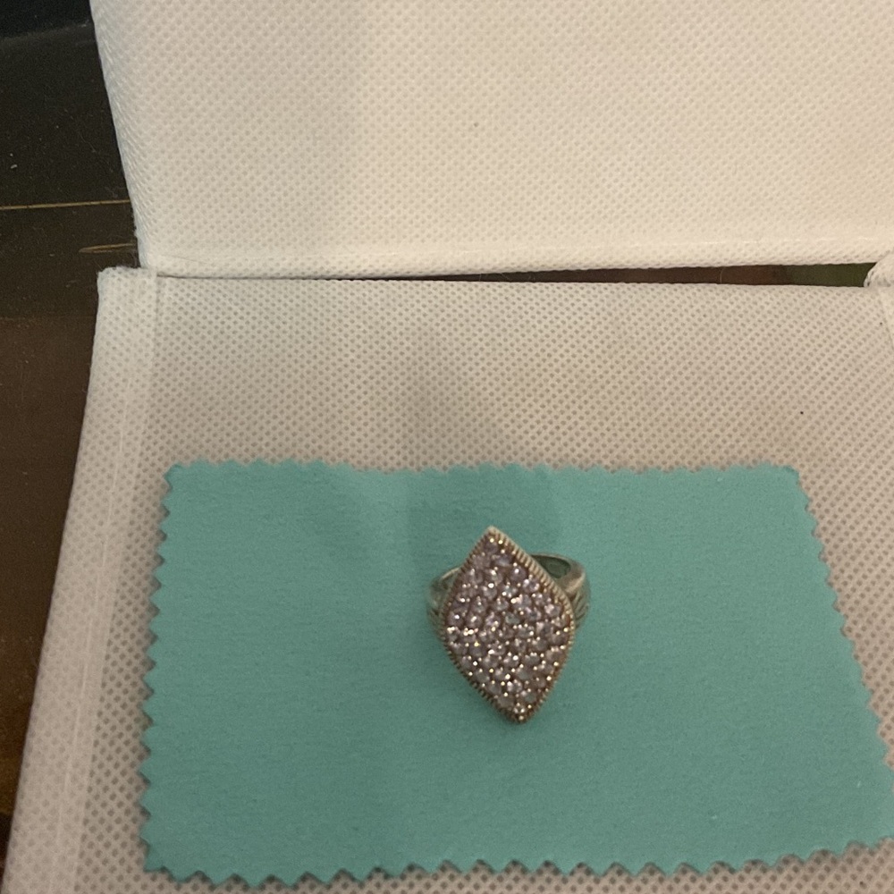 Sterling Silver Diamond-Shaped Cocktail Ring w/Crystal Accents, Size 8